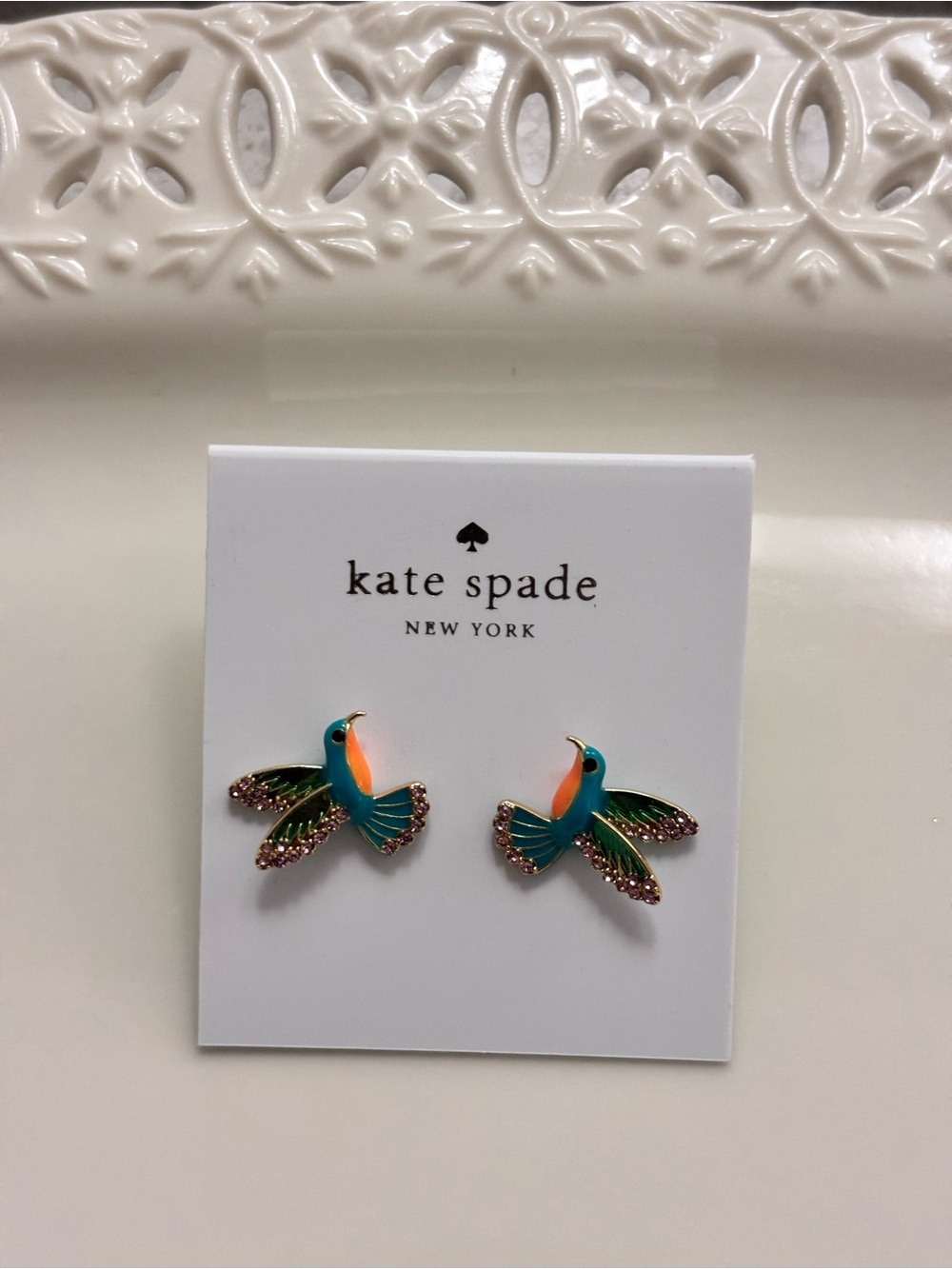 kate spade Turquoise, Orange & Green Hummingbird Stud Earrings